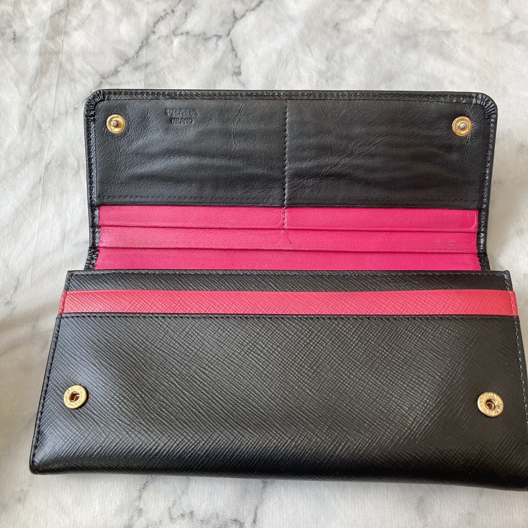 PRADA プラダ 長財布 黒 ブラック バイカラー サフィアーノレザー リボン