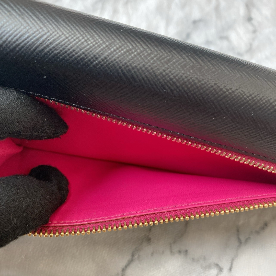 PRADA プラダ 長財布 黒 ブラック バイカラー サフィアーノレザー リボン