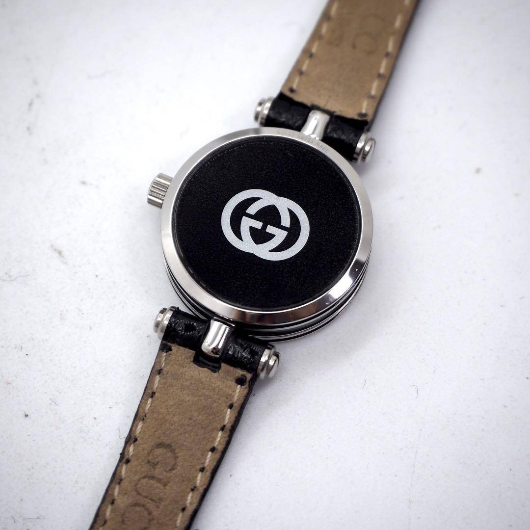 448 稼働【美品】GUCCI時計 レディース ブラック シルバー サイドライン