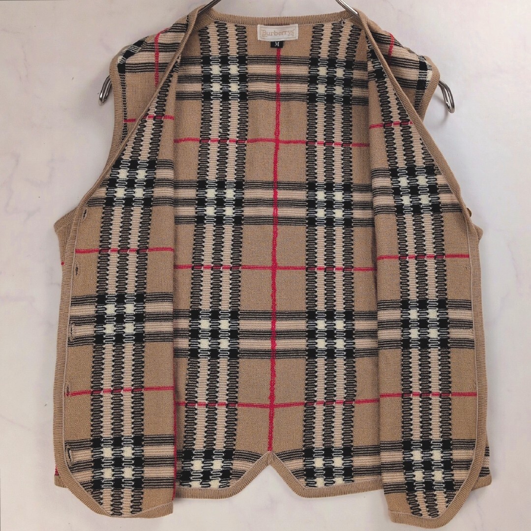 バーバリーズ ウールニットベスト 金釦 ハニーベージュ M ノバチェック