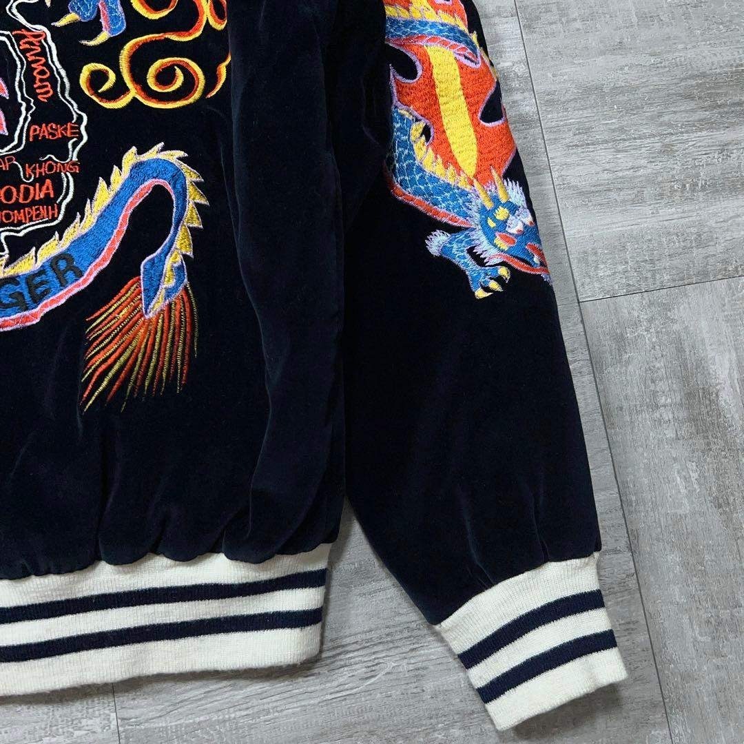 OCTPUS ARMY 別珍 スカジャン 黒 ベロア スカジャン 刺繡 ブルゾン