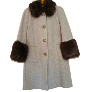 美品✨ケイトスペード ウール100%ロングファーコート 裏地総柄