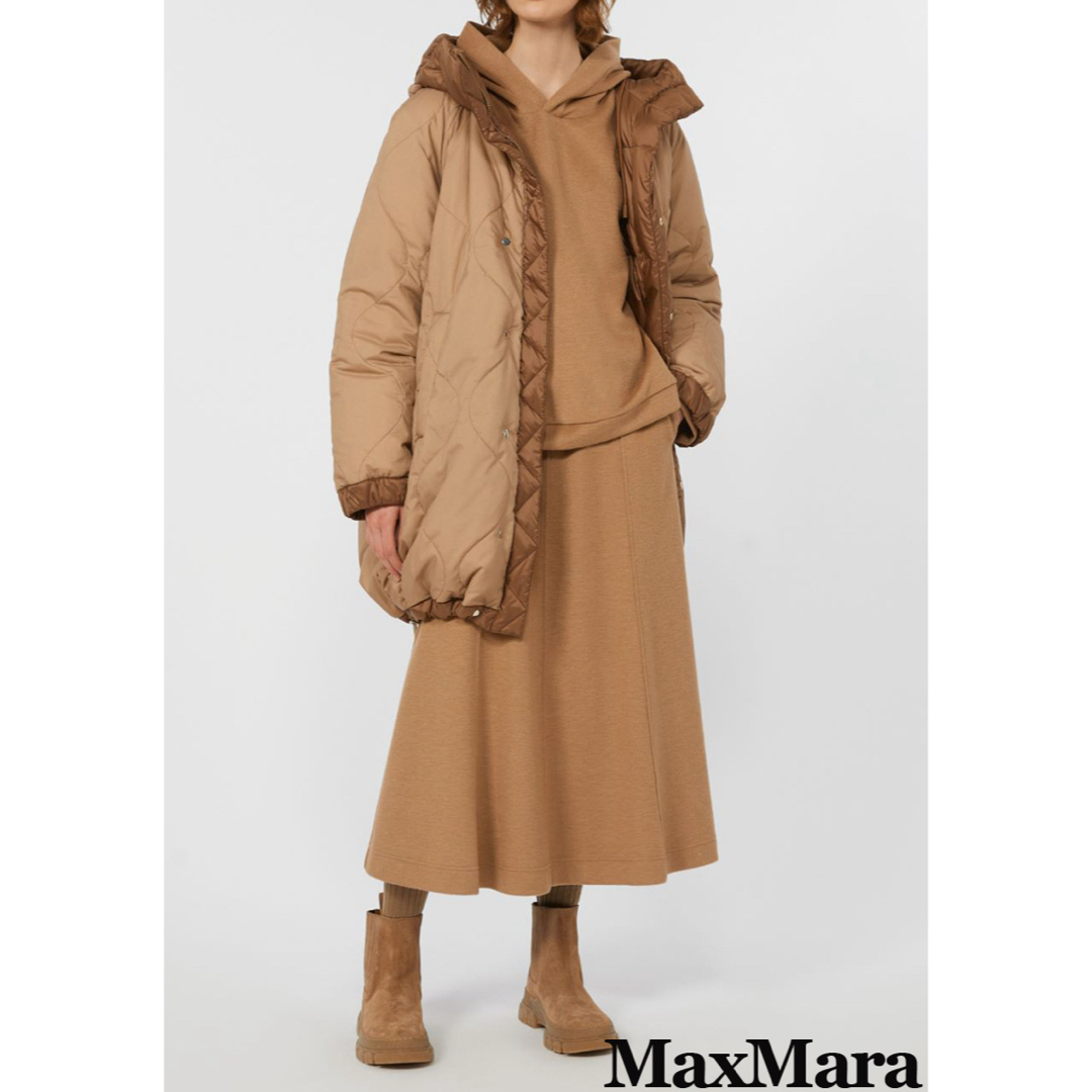 マックスマーラ ジャージー素材 ロゴ刺繍フーディ パーカー キャメル