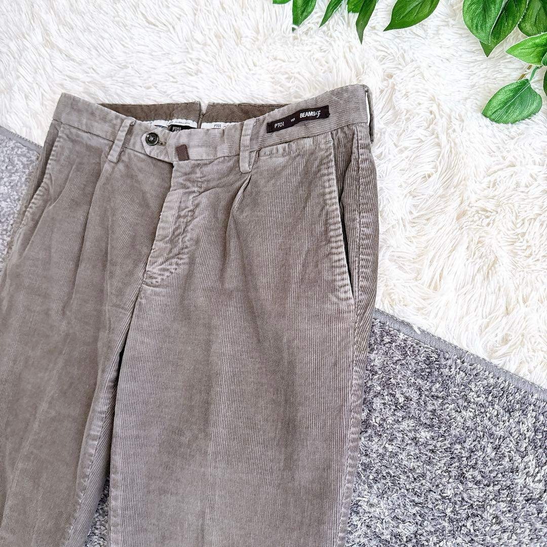 PT01 BEAMS F スリムフィット コーデュロイ スラックス グレージュ