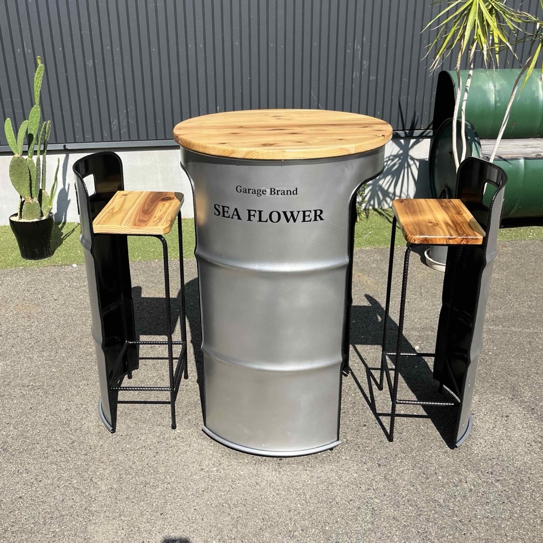ドラム缶リメイクテーブルセット 無垢材仕様の通販 by SEA FLOWER's