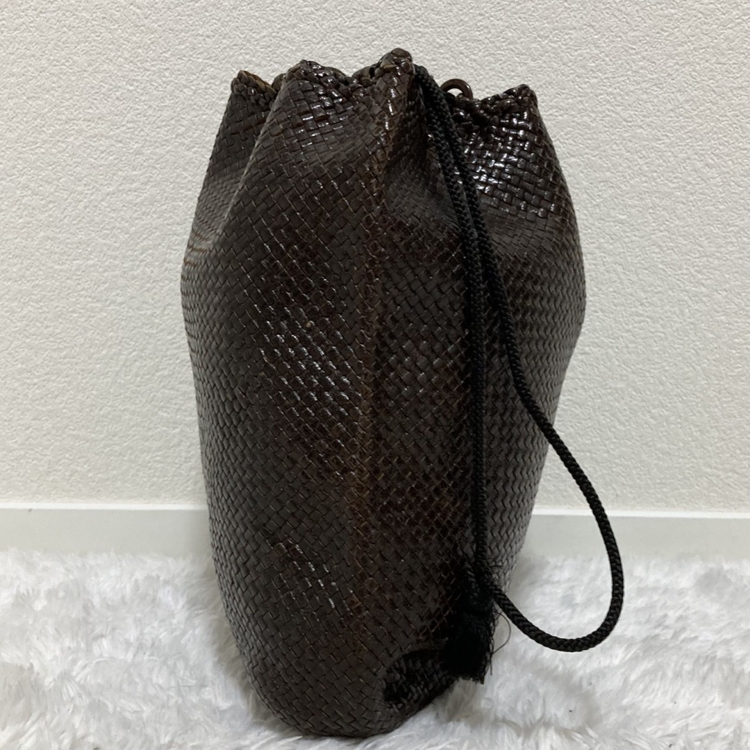 美品♡ JURGEN LEHL レザー 巾着 メッシュ バッグ ダークブラウン