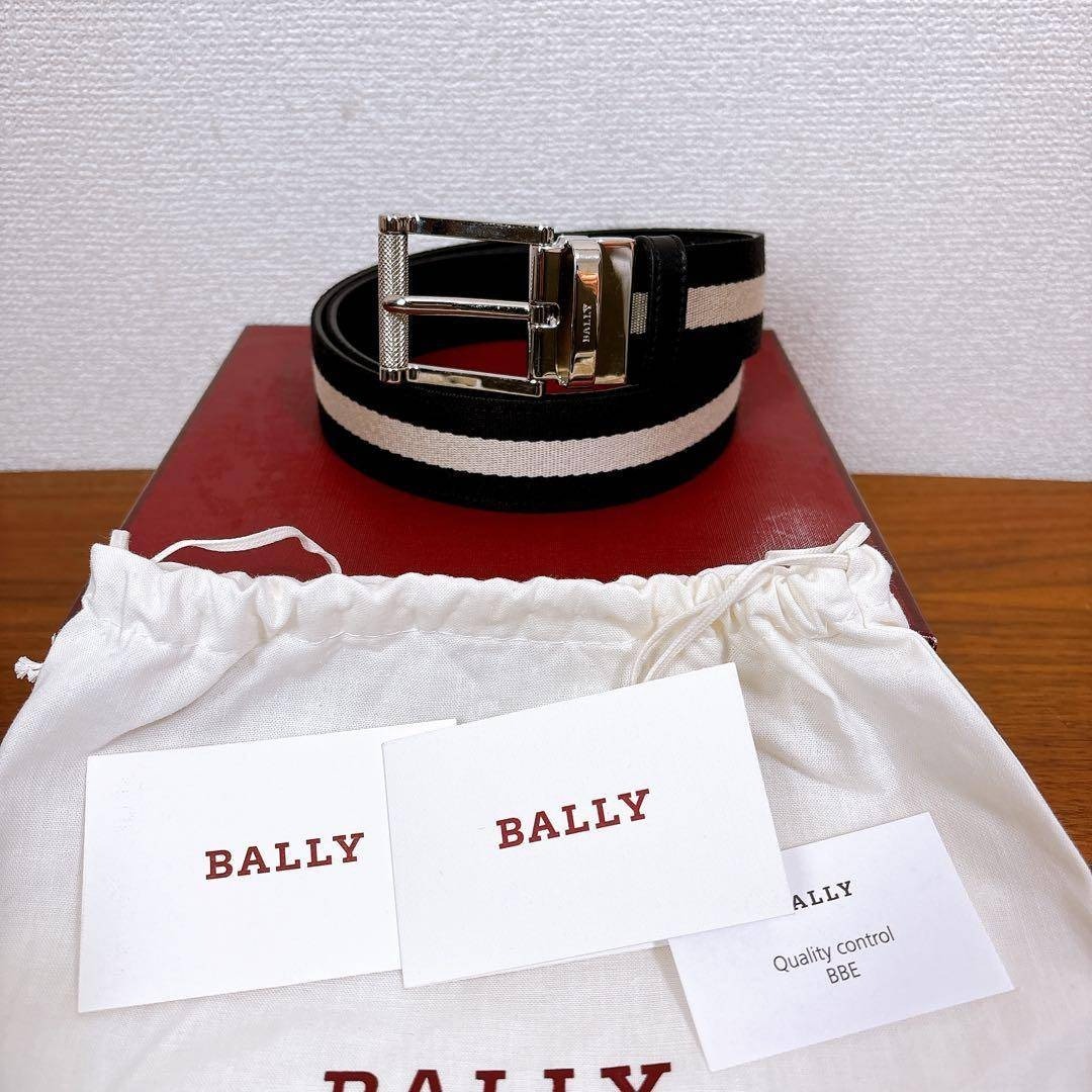 未使用級 BALLY バリー リバーシブル ベルト レザー キャンバス ブラック