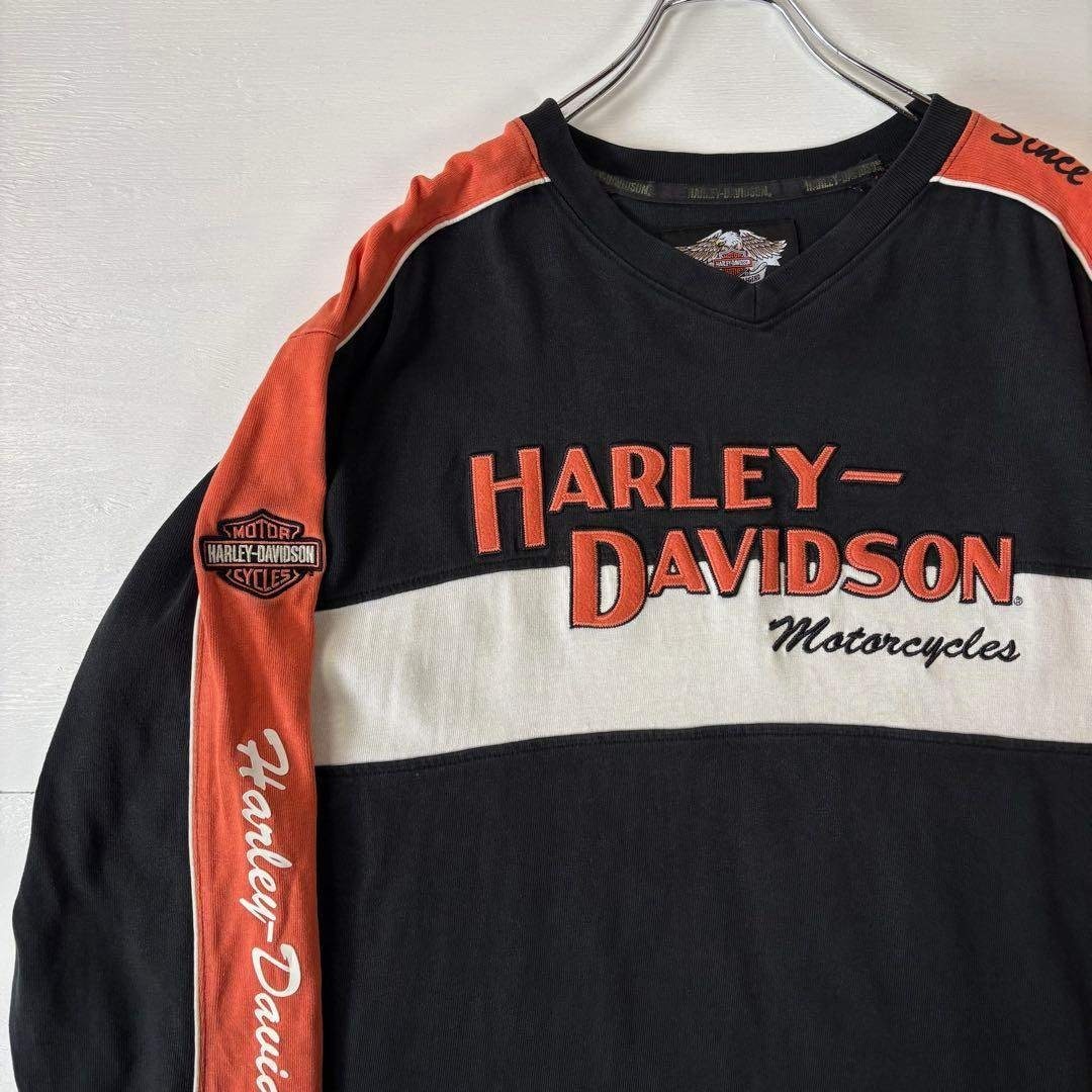 Harley Davidson - ハーレーダビッドソン ロングTシャツ 刺繍ロゴ XL