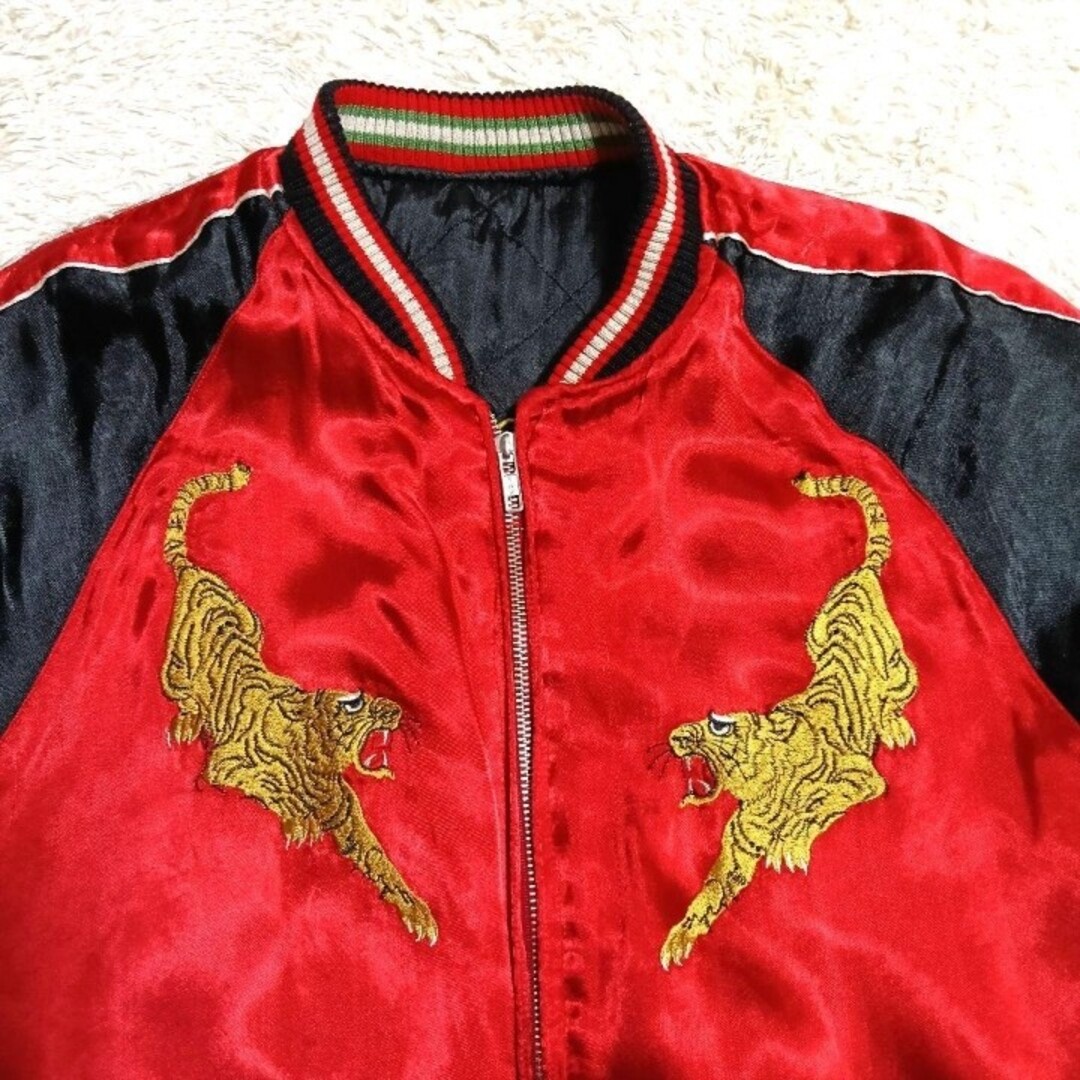 ♢1/4迄♢梵殷 ファイン スカジャン 赤黒 リバーシブル 龍 虎 刺繍