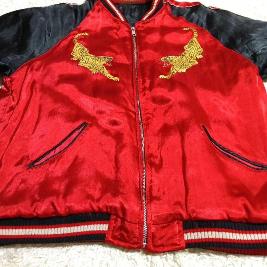 ♢1/4迄♢梵殷 ファイン スカジャン 赤黒 リバーシブル 龍 虎 刺繍