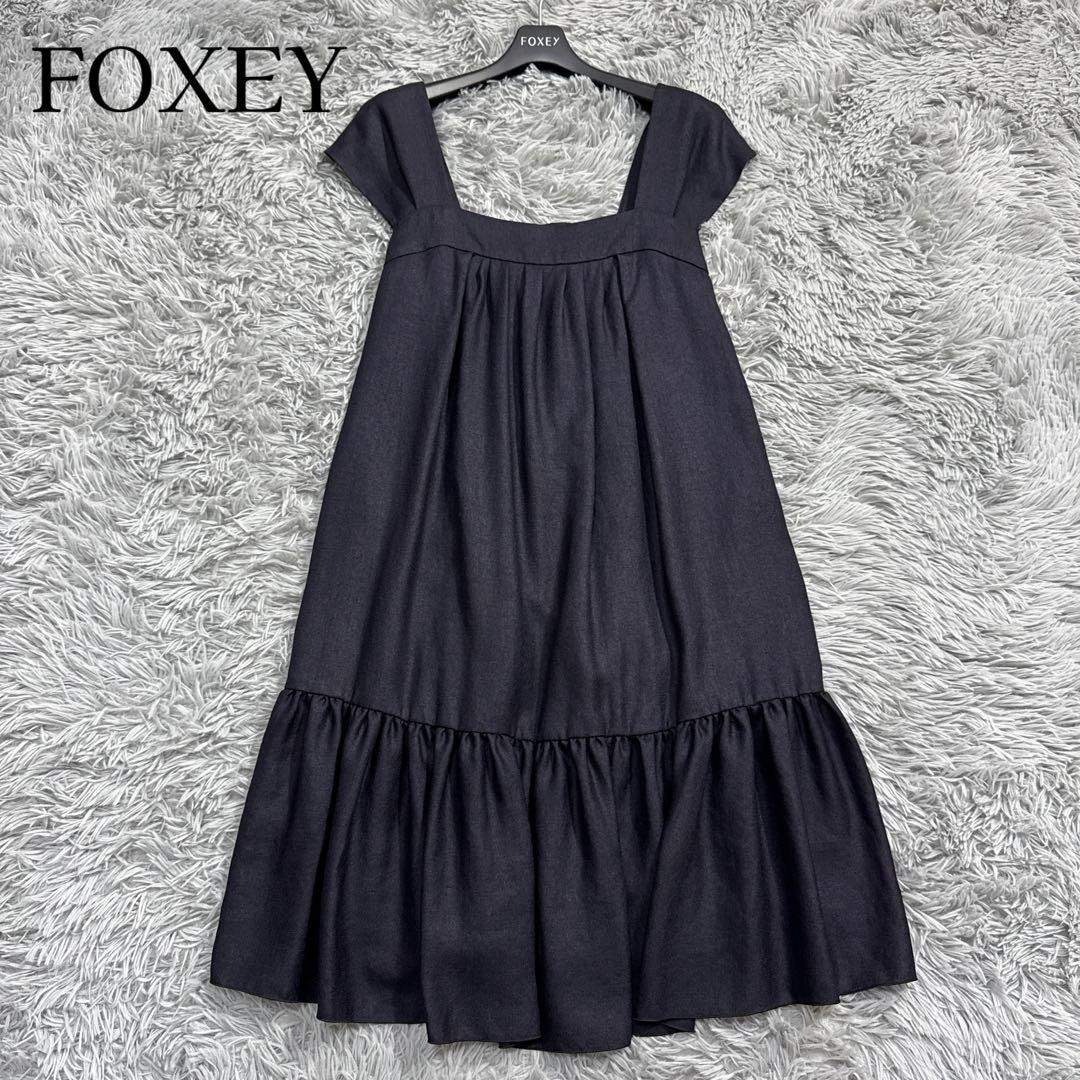 未使用級✨フォクシー リネンフェイスワンピースドレス ティアード