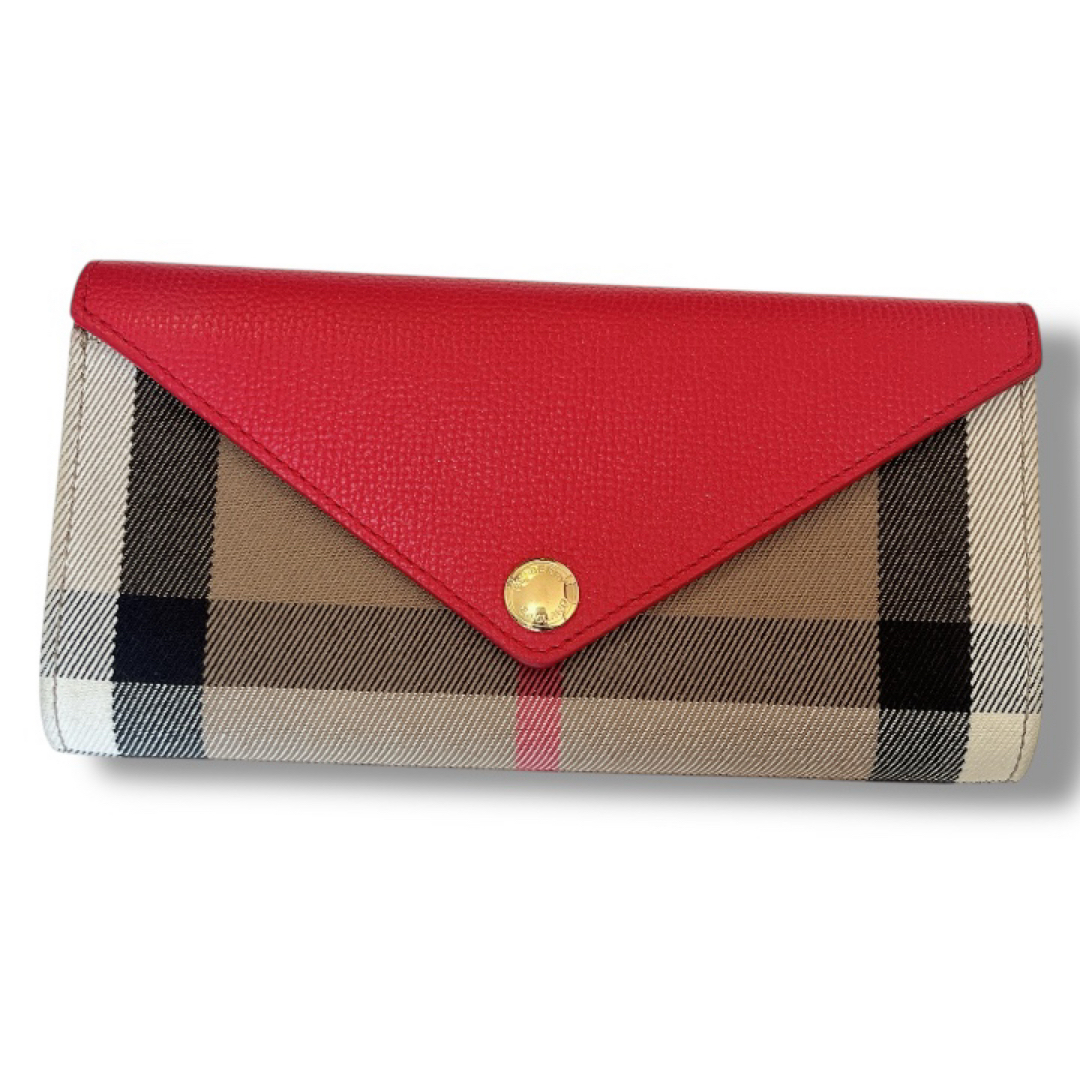 BURBERRY - 【極美品】BURBERRY 長財布 ノバチェック レッド