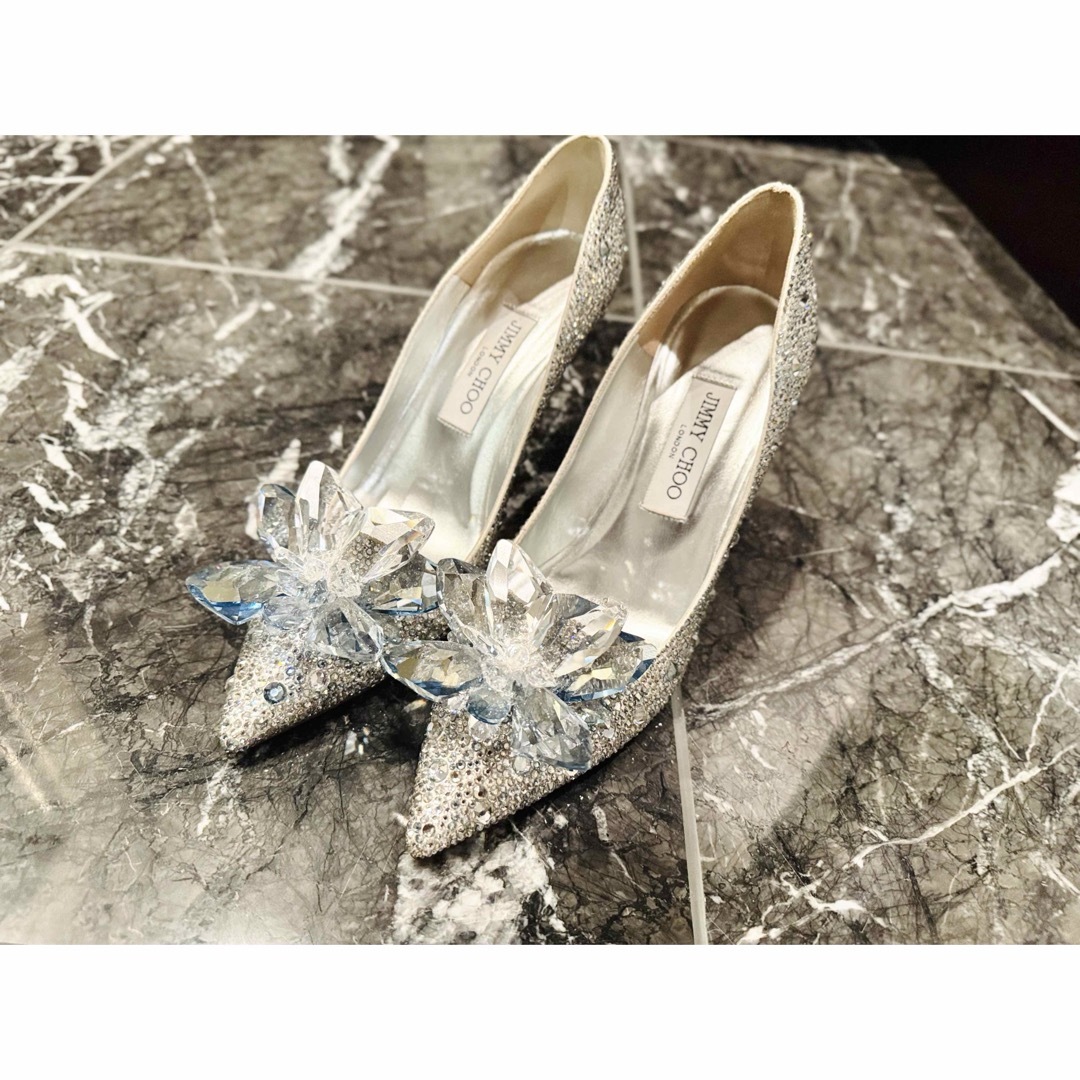 JIMMY CHOO - JIMMY CHOO クリスタルポインテッドトゥパンプス 38の