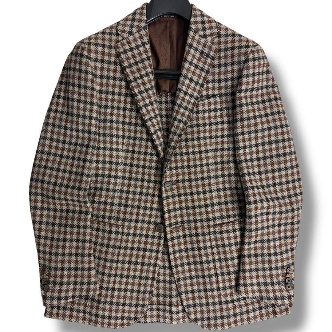 J7392 美品 スティレラティーノ チェック柄ツイードジャケット 茶×灰