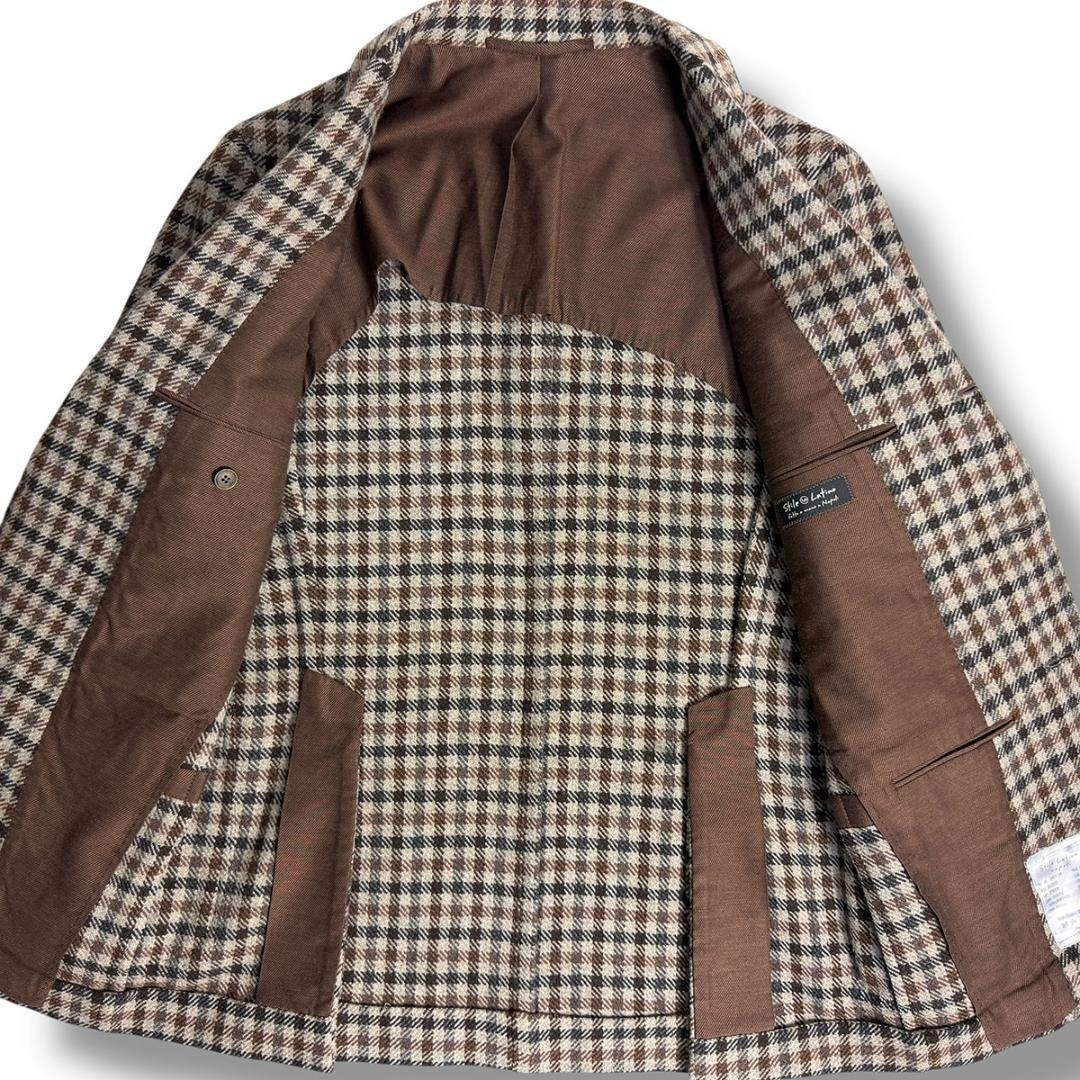 J7392 美品 スティレラティーノ チェック柄ツイードジャケット 茶×灰