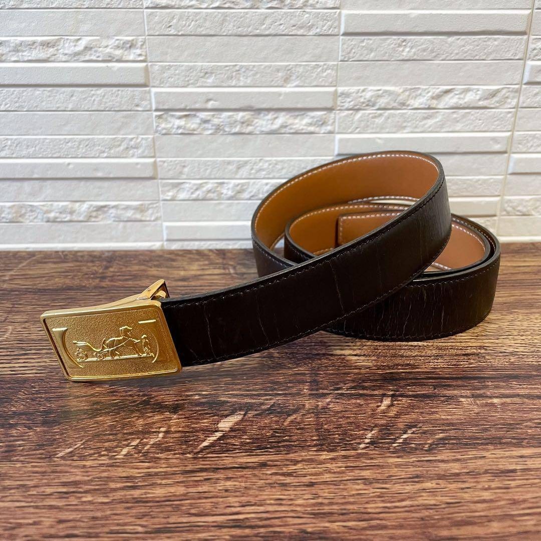 エルメス レザー 馬車金具 バックル ゴールド金具 ベルト ダークブラウン