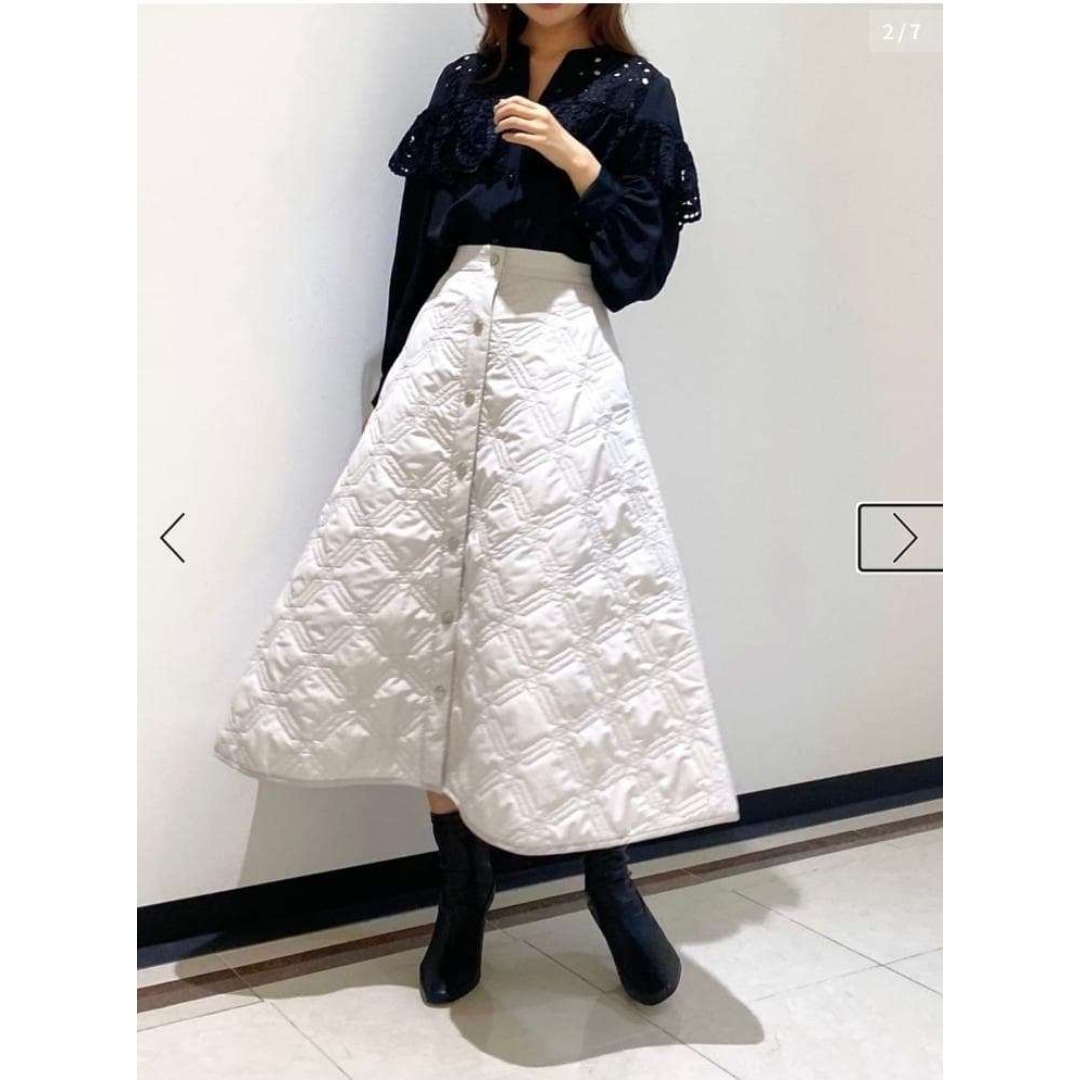グレースクラス キルティングスカート ロング 38 白 Aライン 冬