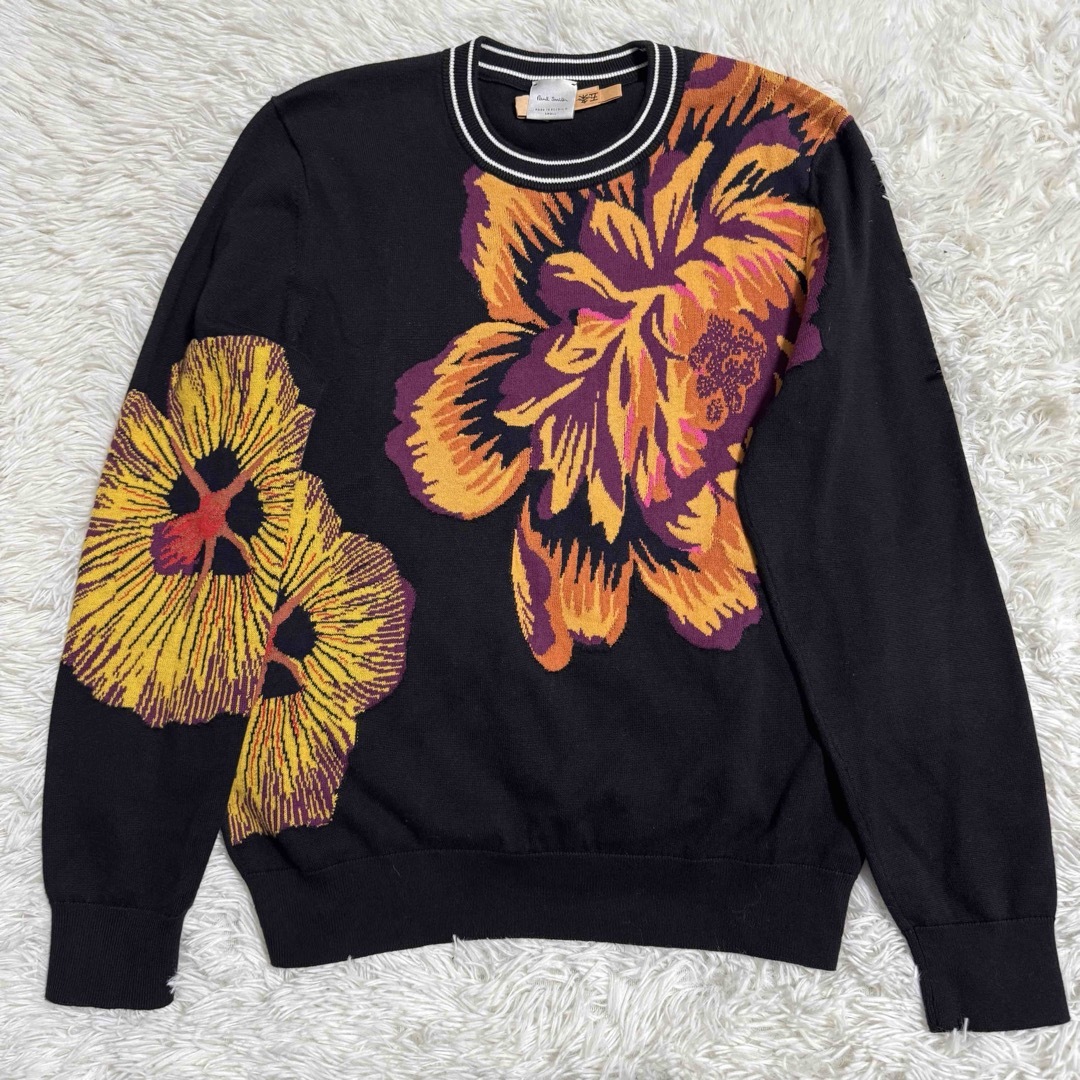 美品】ポールスミス クルーネック ニット セーター ブラック 鯉 花柄 S