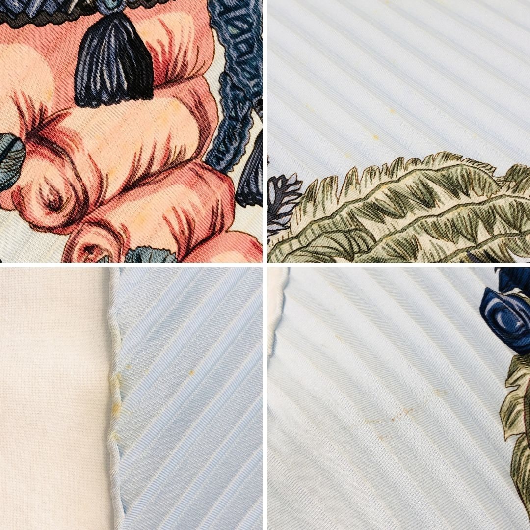 HERMES エルメス カレ プリセ 脱帽 プリーツ スカーフ タグあり 水色系