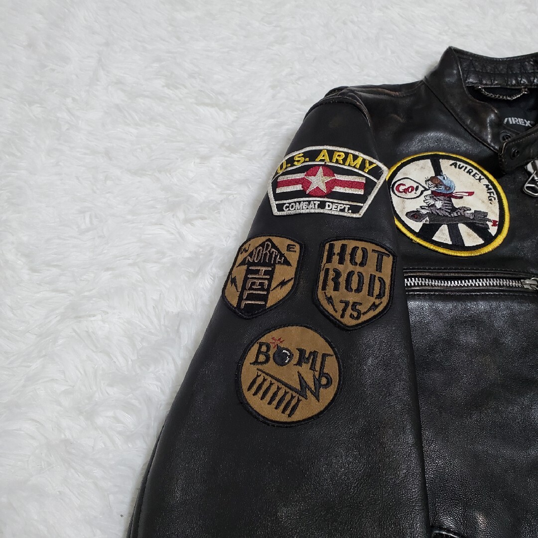 AVIREX - AVIREX エイジド スタンド シングルライダース カスタム 羊革