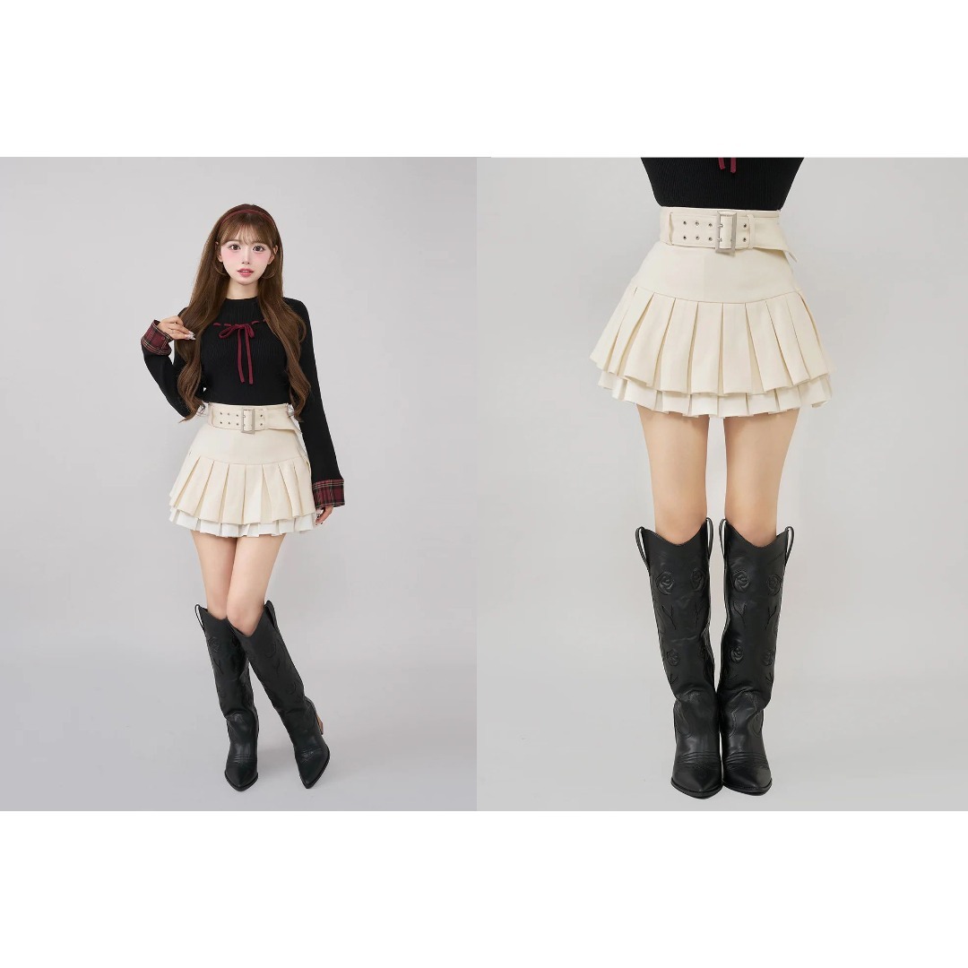 ダーリッチ darich ダブルプリーツミニスカート IVO アイボリー S