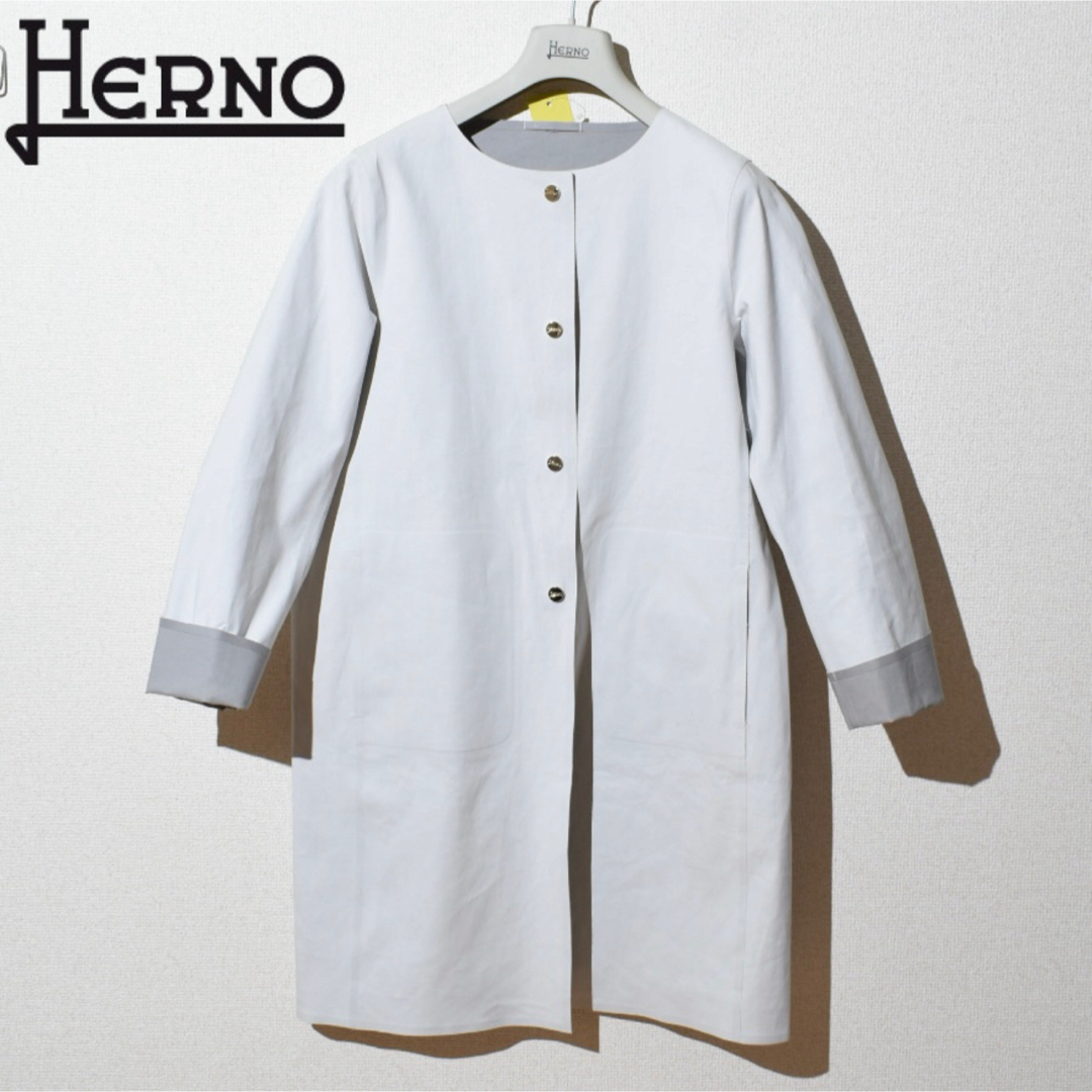 HERNO/ヘルノ】ノーカラー撥水コート 44/L ライトグレー HERNO/ヘルノ