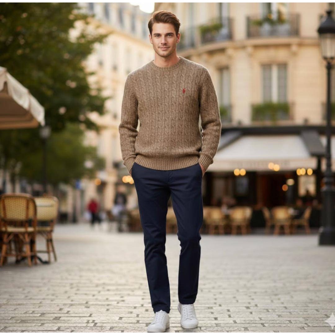 90s ポロバイラルフローレン ウール ケーブルニット ポニー M キャメル