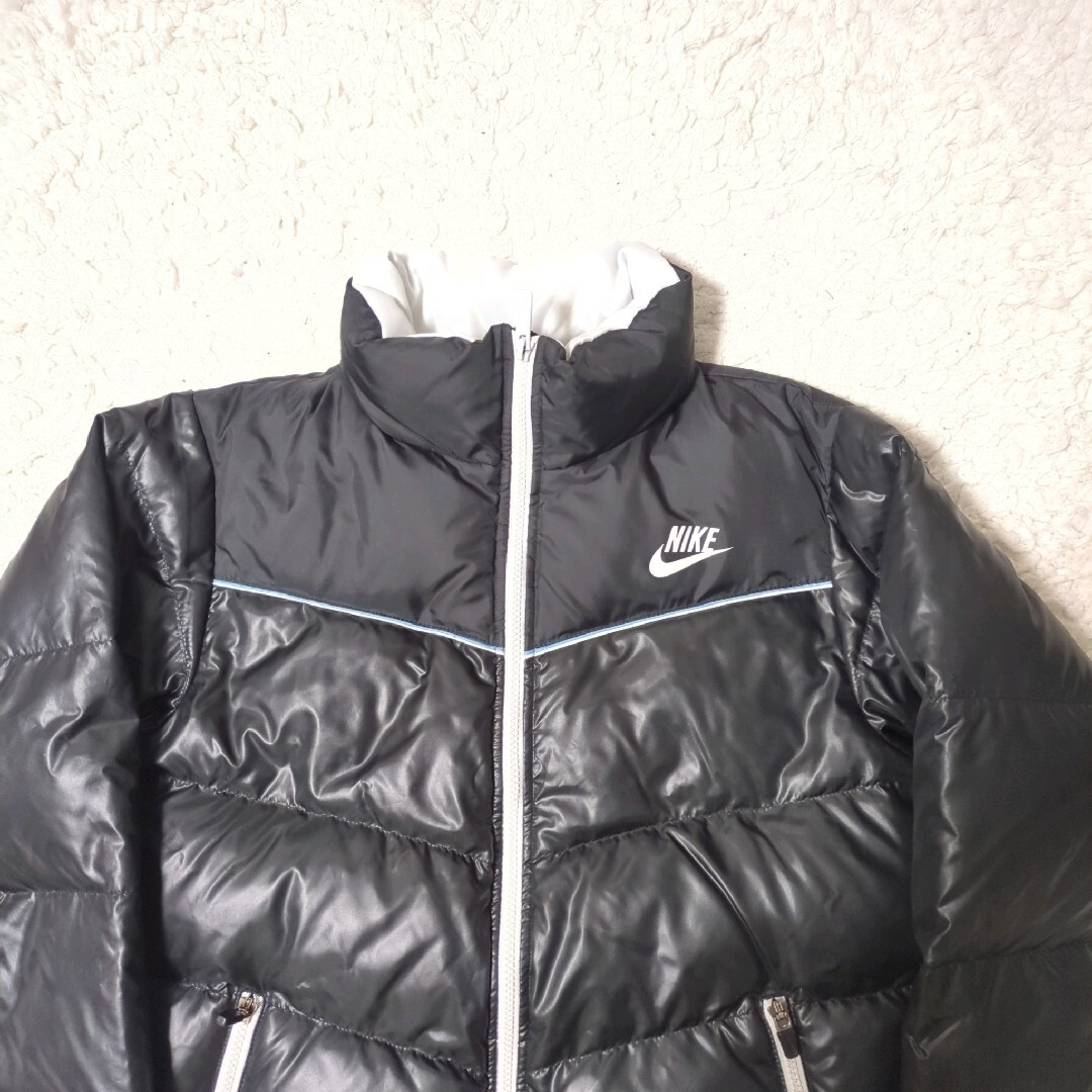 NIKE - 美品 00s ナイキ ダウンジャケット 光沢 切り替え 黒 青 S