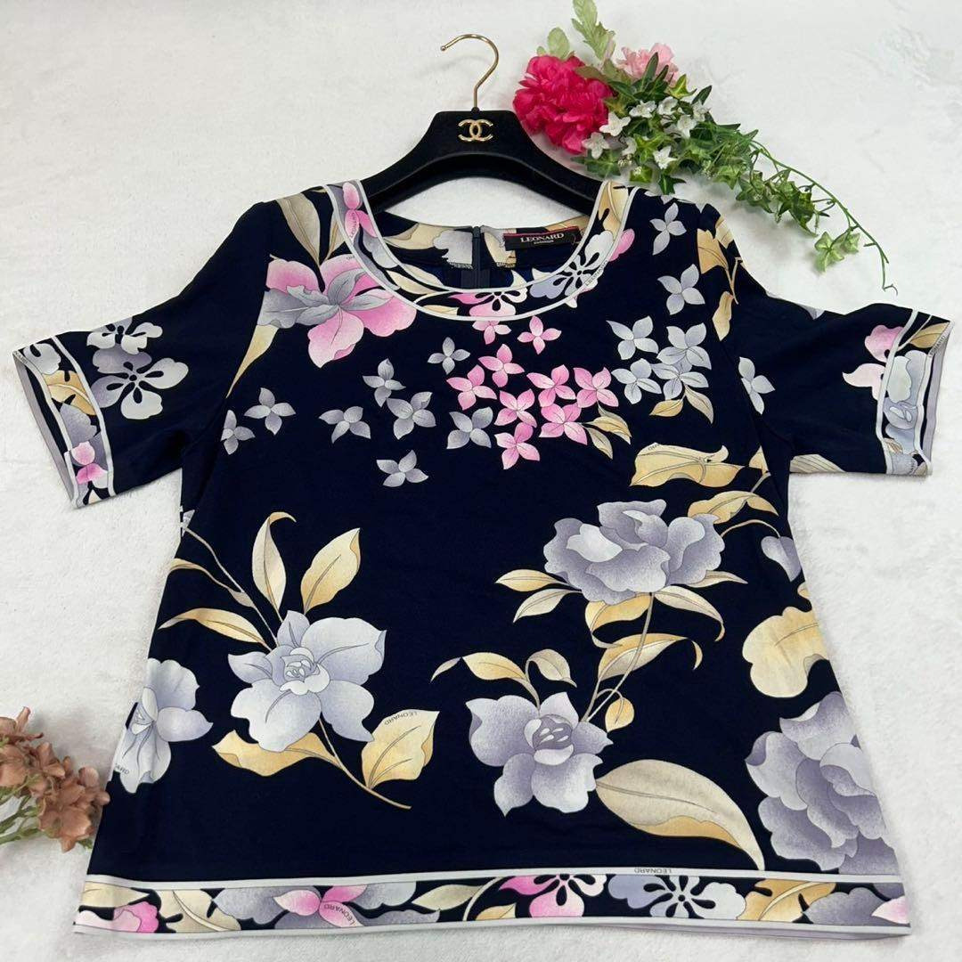 LEONARD - J806 美品 XL レオナール カットソー ネイビー レディースの