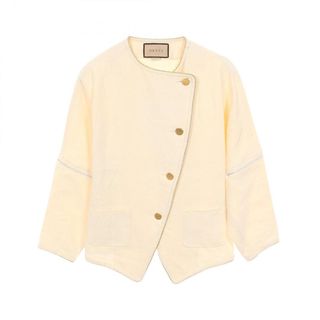 GUCCI - 美品 グッチ ノーカラー ツイードジャケット 白 エンブロイ