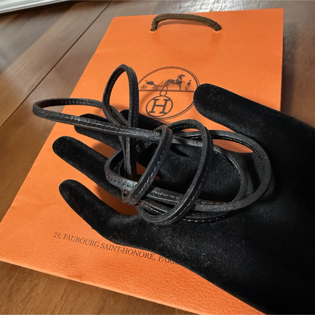 HERMES - エルメス HERMES ラニエール 黒 ブラック 希少 革紐