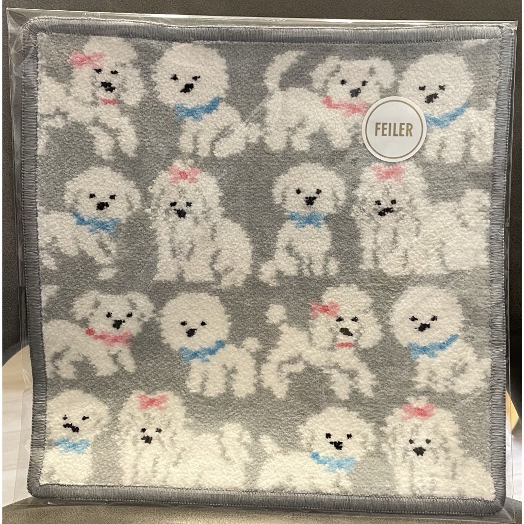 FEILER - FEILER モフモフワンチャン ハンカチ シルバーグレー×ライト