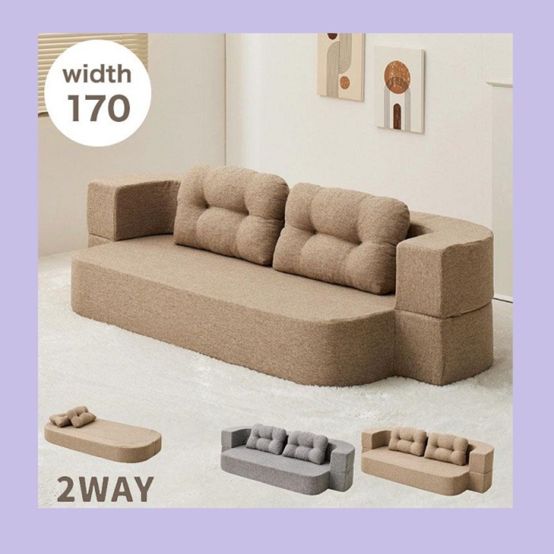 2WAYソファ ソファベッド 組み立て不要 ウレタン 圧縮 丸みのある