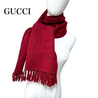 GUCCI - 美品□GUCCI グッチ ウール 100％ フリンジ マフラー レッド