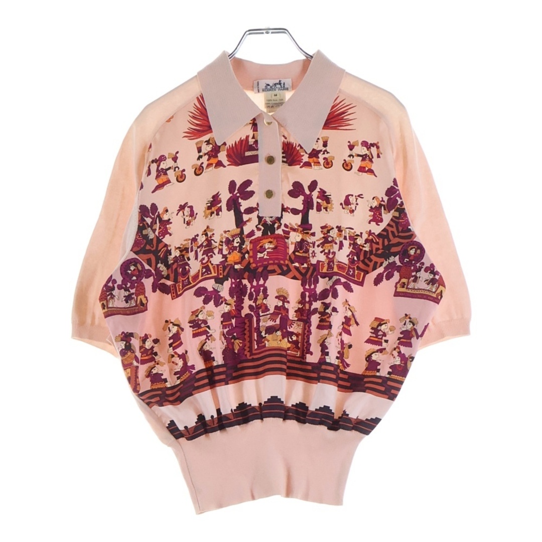 HERMES - HERMES エルメス シルク切替 ニットポロシャツ ピンクの通販