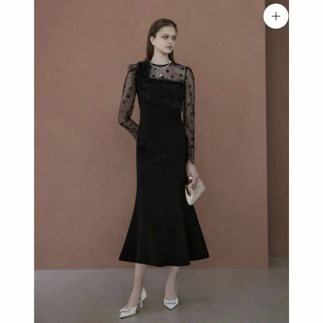 Leja フラワーモチーフアシンメトリーチュールマーメイドワンピース