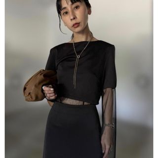 Ameri VINTAGE - LACE SLEEVE REFINED DRESS マスタードの通販 by