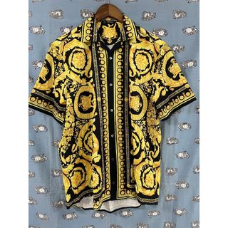 古着 vintage シャツ スタンドカラー 刺繍 比翼 ブラック 黒 金 古着の