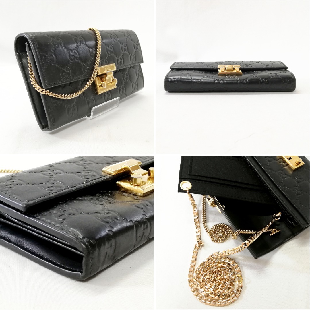 GUCCI - 【美品級】GUCCI (グッチ) シマレザー 二つ折り長財布 黒