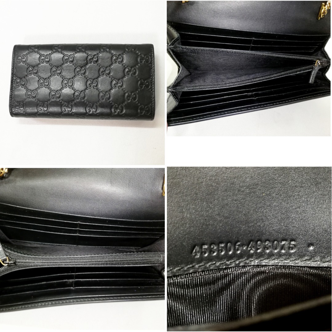 GUCCI - 【美品級】GUCCI (グッチ) シマレザー 二つ折り長財布 黒