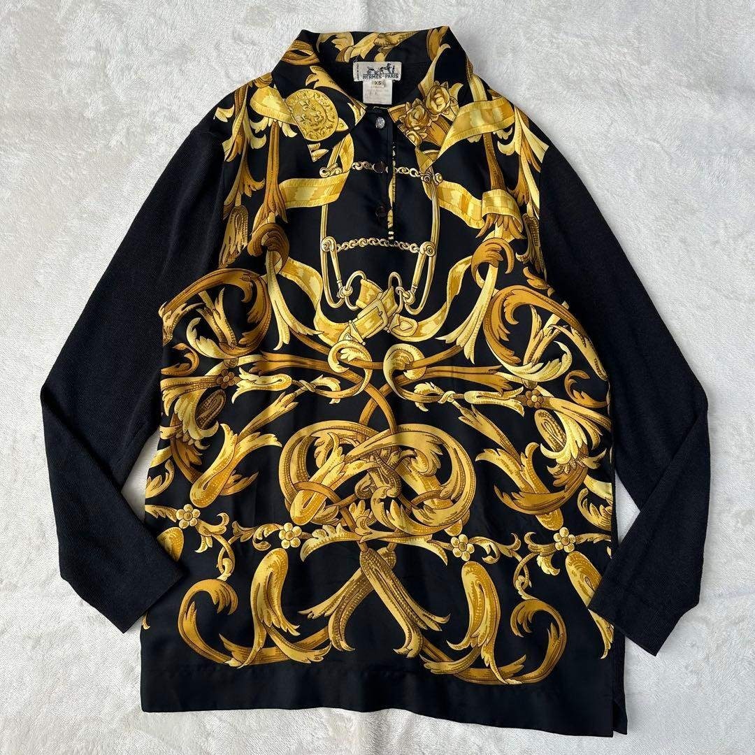 HERMES - vintage HERMES スカーフ柄 バロック カットソー ポロシャツ