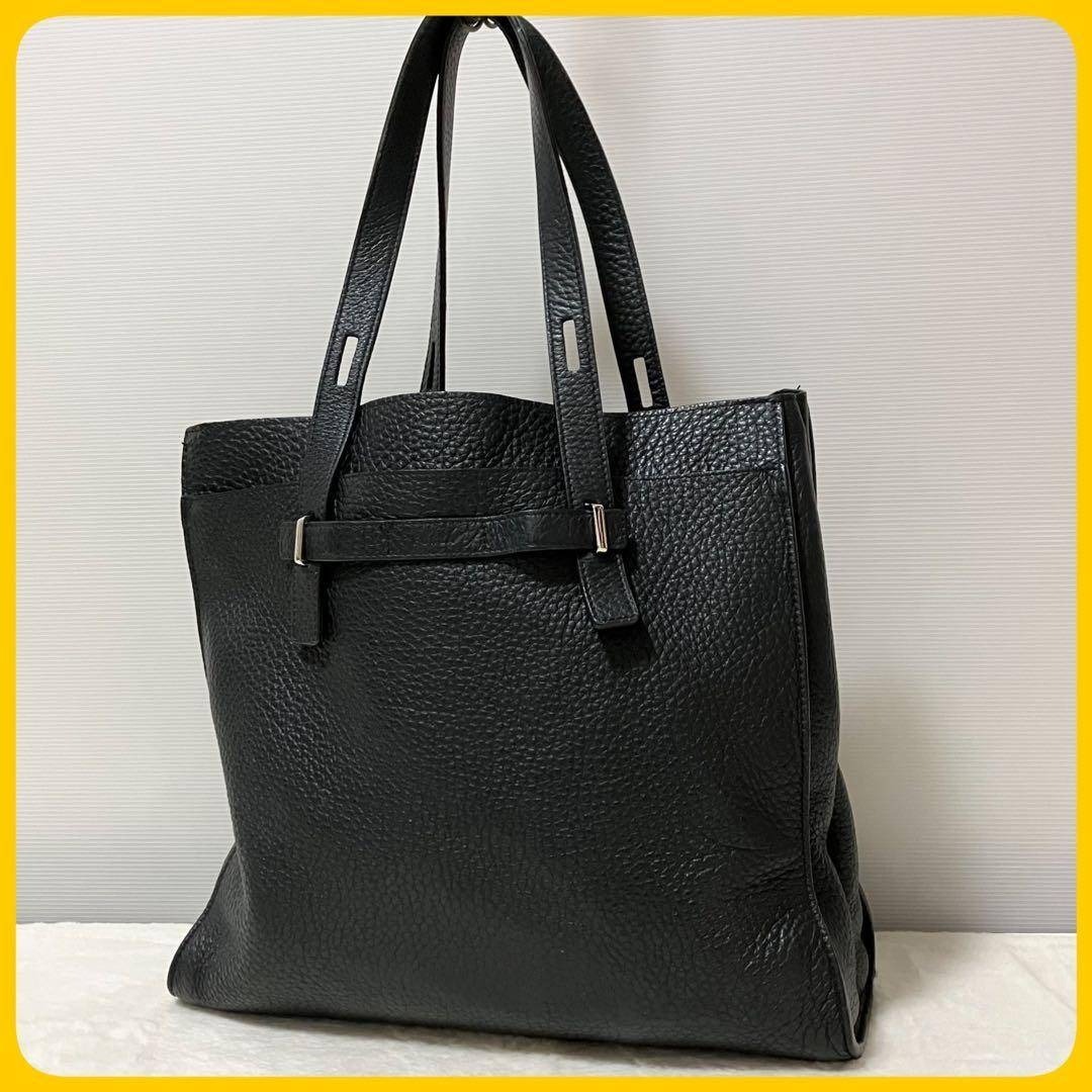 大容量 FURLA ジョーヴェ トート ビジネス バッグ A4 シボ革 黒