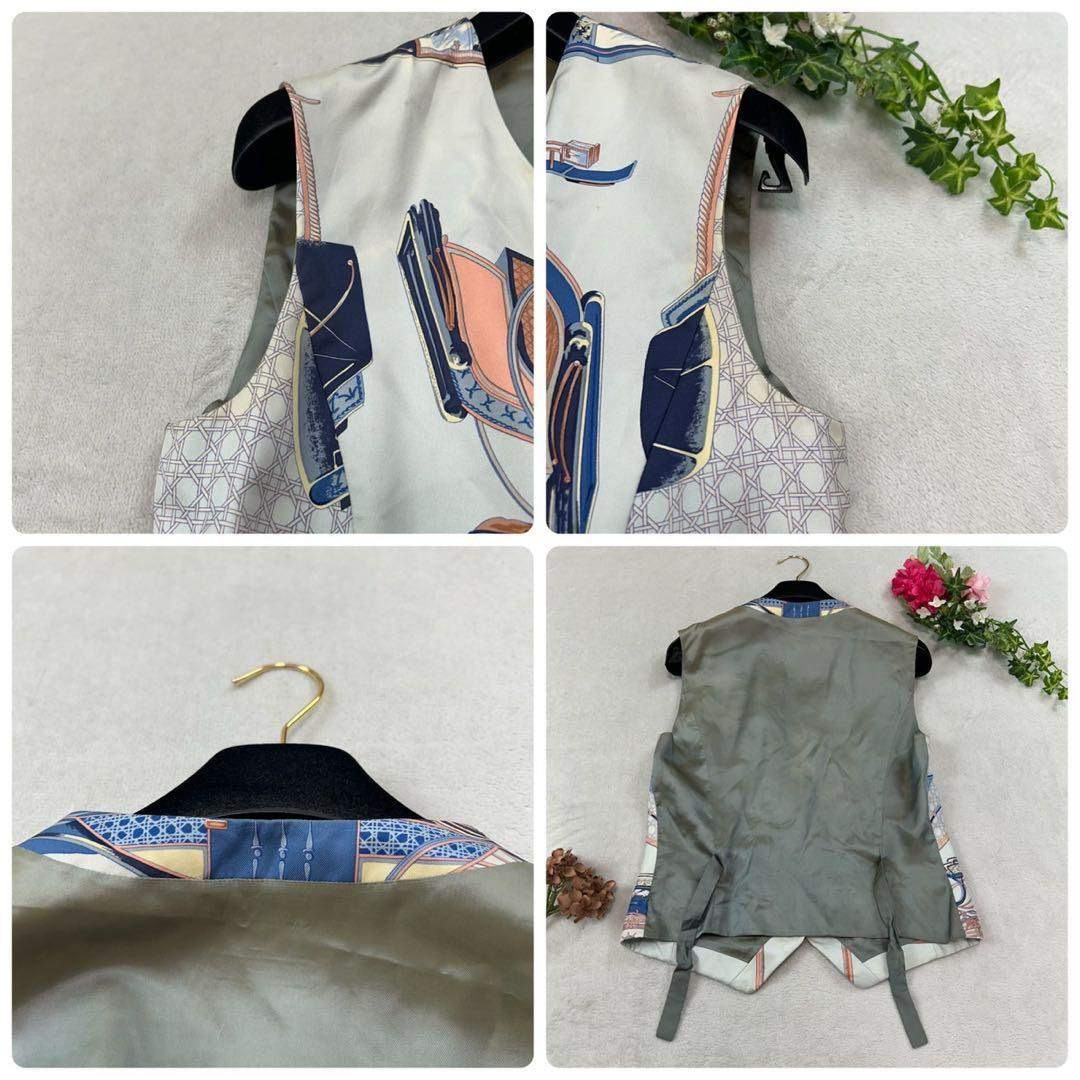 K511 M エルメス スカーフ柄 シルク ベスト マルチカラー レディース