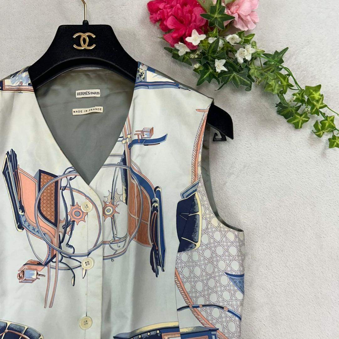 K511 M エルメス スカーフ柄 シルク ベスト マルチカラー レディース