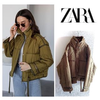 ZARA - ザラ ダウンジャケット ファー フード付 無地 アウター 黒