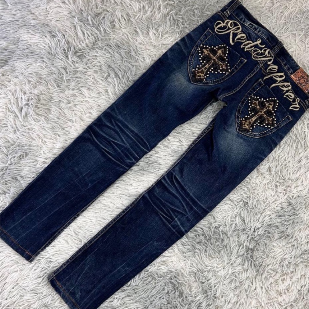 REDPEPPER 十字架 ローライズデニム ロゴ刺繍 ヒョウ柄 REDPEPPER