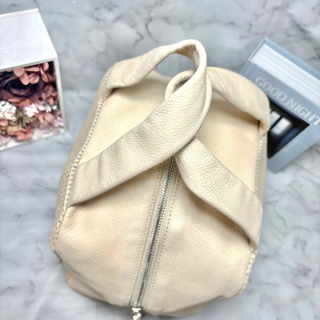10万→♡シャネル パンチング ハンドバッグ ベージュ キャビアスキン