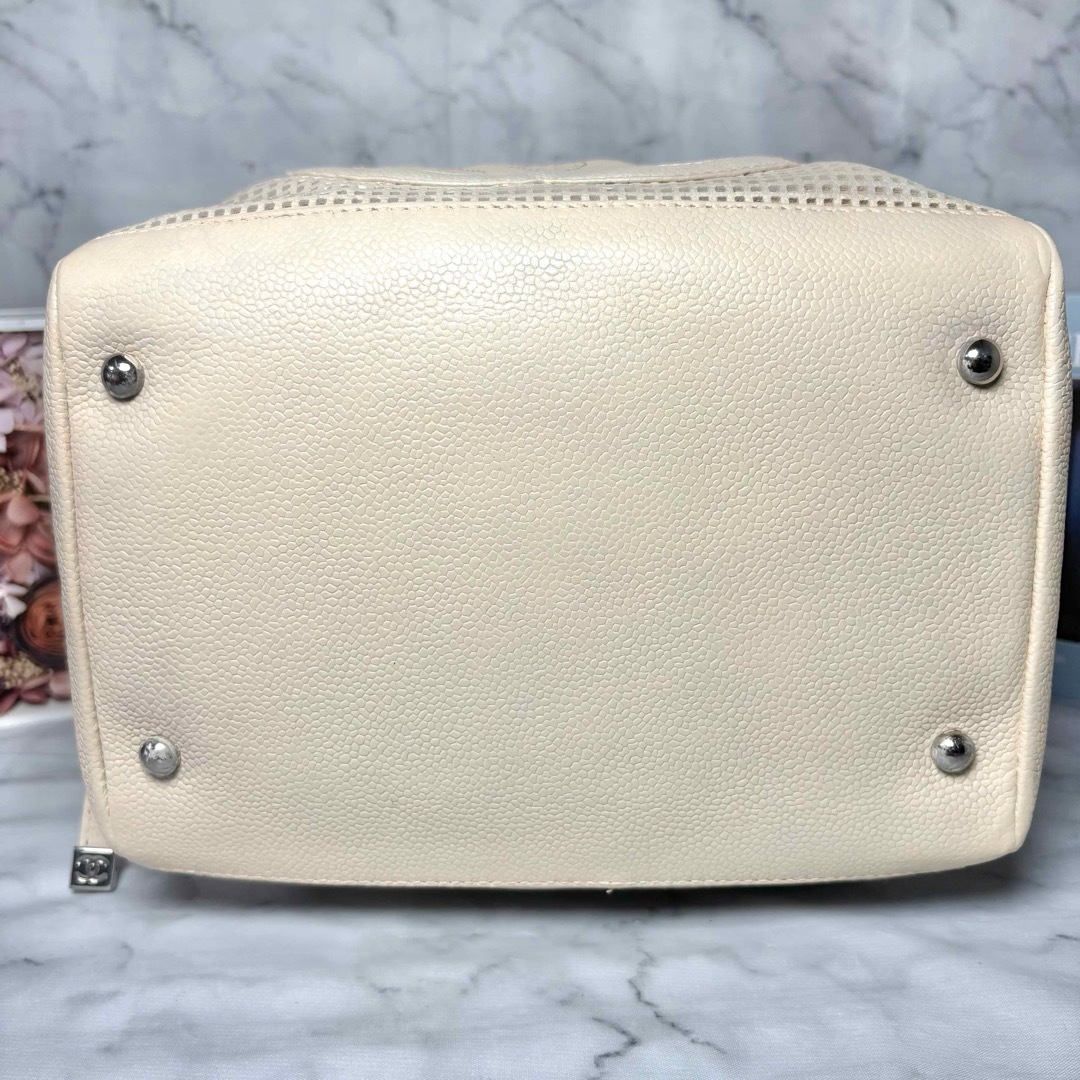 10万→♡シャネル パンチング ハンドバッグ ベージュ キャビアスキン