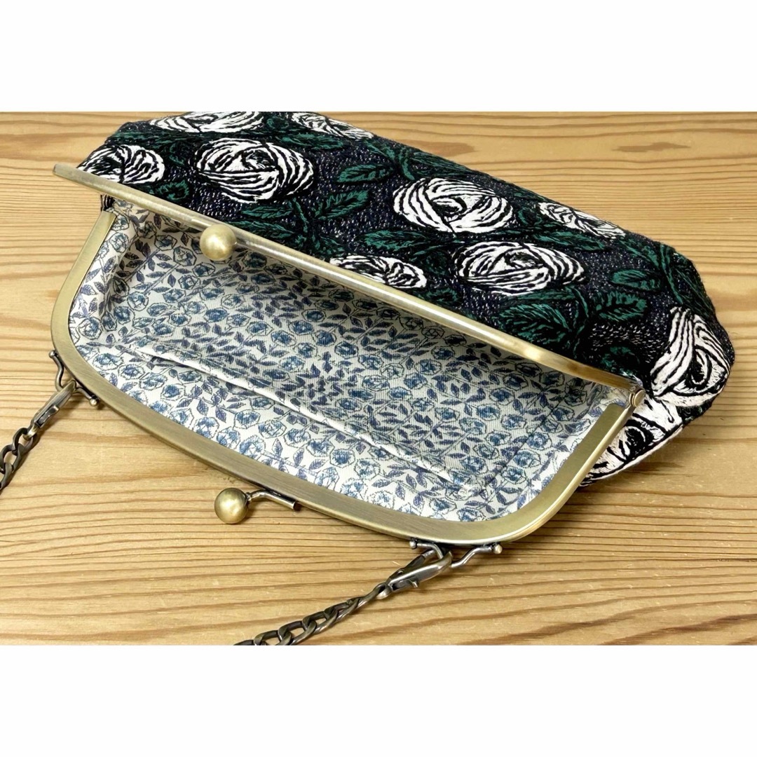 ハンドメイド がま口バッグ ポーチ rosy ブルーグリーン ミナ