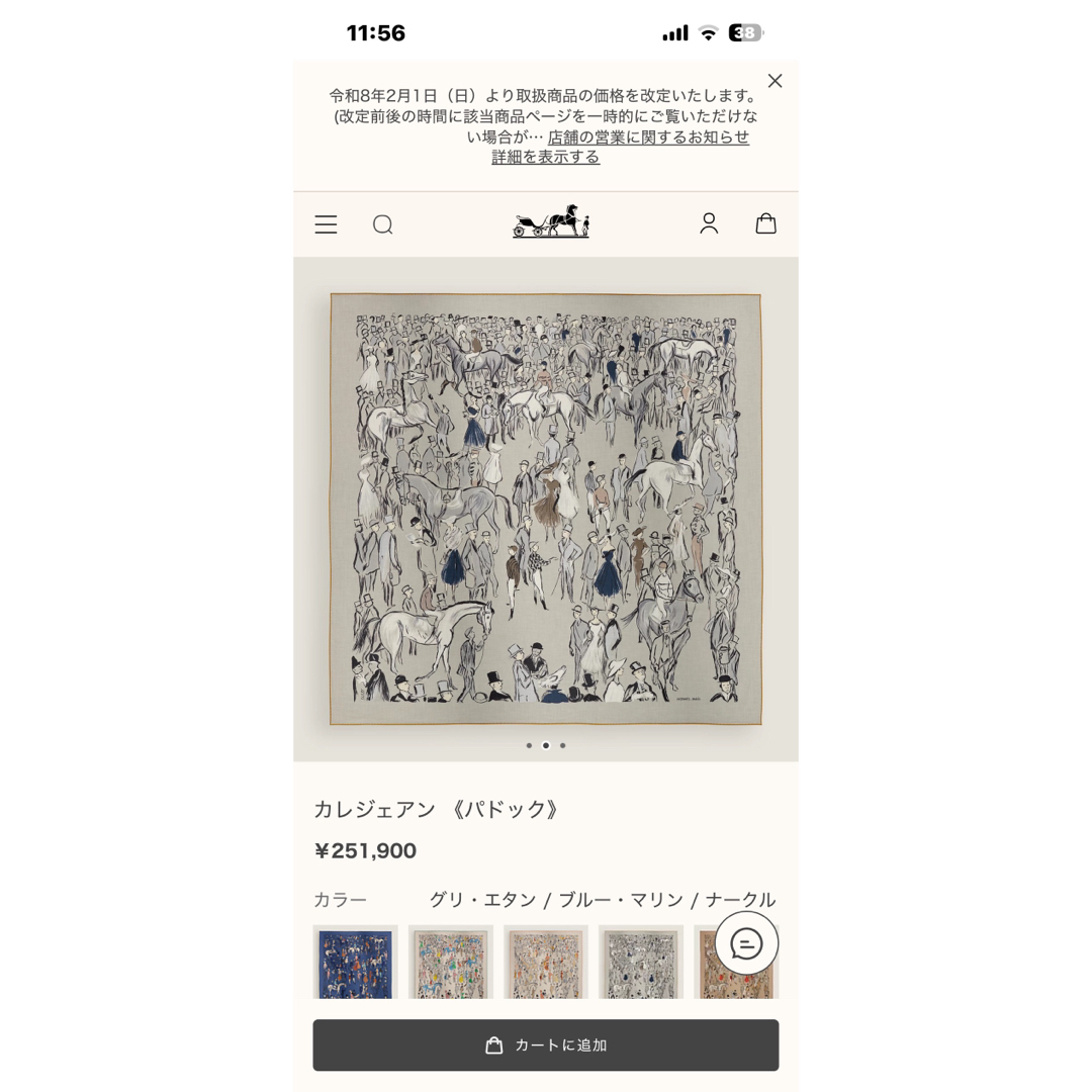 新品』Hermès カレジアン（パドック） ストール❣️グレー色